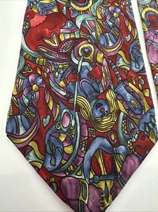 Charles Jourdan Paris Men’s Necktie Silk Red Purple Blue Abstract Design - Picture 1 of 15