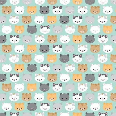 Tela Feline Drive PRETTY KITTY cabezas de gato azul - cuarto de grasa (18"x22") FQ Foto 1 de 4