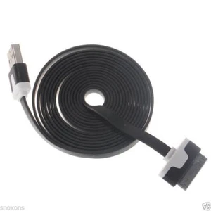 iPhone 4 Flat USB Colour Cable Charger Black BUY 1 GET 1 FREE! - Picture 1 of 7