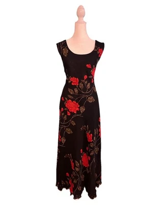 Maxi Vestido Mary McFadden 16 Negro Rojo Floral Volantes Vestido de Noche Romántico Y2k Foto 1 de 4