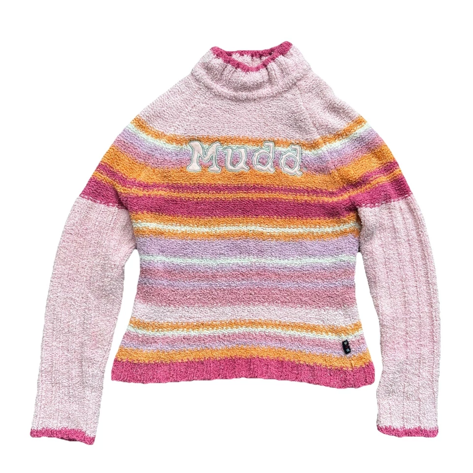 Suéter Pullover Mudd Jeans Logo Y2K Retro Recortado Cuello Alto Rosa Para Mujer XS Foto 1 de 4