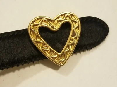 Cinturón de piel de pony de becerro negro con hebilla de corazón icónico Moschino de colección de los años 90 34" como nuevo Foto 1 de 4