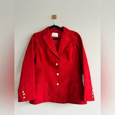 Vintage 70s Abe Schrader Suede Red Blazer With Gold Crest Buttons Size Small - Image 1 of 4