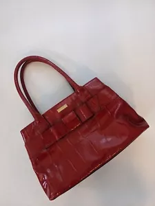 New Kate Spade Red Patent Leather Embossed With Bow Satchel/ Tote Bag - Picture 1 of 17