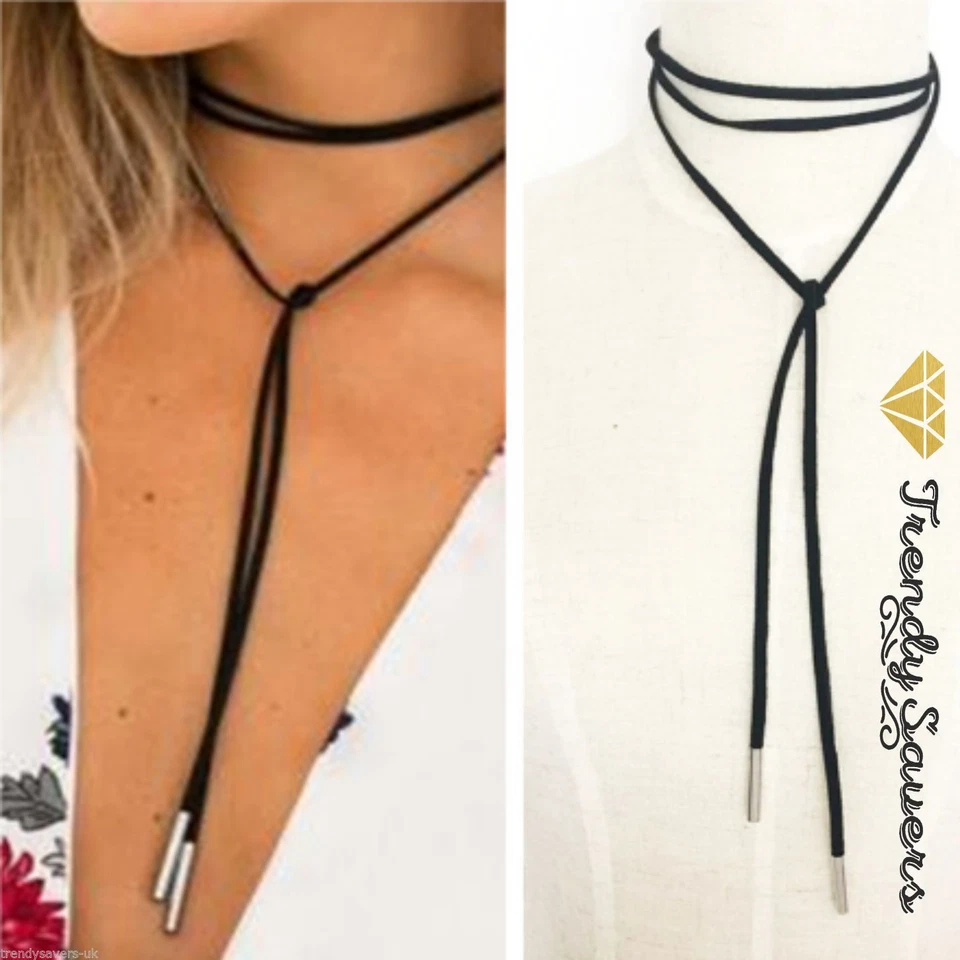 Retro Women Black Velvet Charm Choker Necklaces Long Rope Silver Gold Leaf - Image 1 of 1