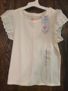 Cat & Jack Girls Cream Ruffle Short Sleeve T-Shirt Top Size L (10/12) - Picture 1 of 3