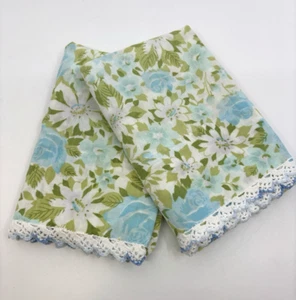 VTG Springmaid Marvelaire Pillow Cases Blue Roses w/ Hand Embroidered Edges USA - Picture 1 of 10