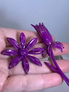 Lot of 2 Flowers Purple Vintage Metal Brooch Pin M-3463 - Picture 1 of 3