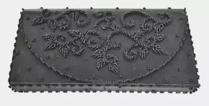 Vintage Borsa Scatola Pochetta Perline Nero Perline Satina Occasione Evento Matrimonio - Foto 1 di 7