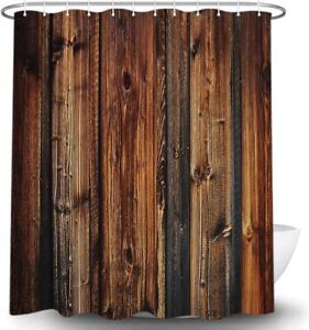 Wood Shower Curtain, Rustic Country Style Wooden Board Dark Brown Shower Curtain