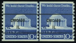 US #1520a 10¢ Jefferson Memorial line pair LP, Bureau Precancel, F-VF NH MNH - Picture 1 of 2