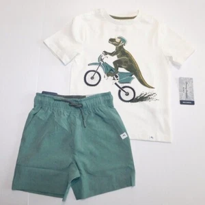 Tommy Bahama Boy T-Shirt & Shorts White Green SIZE XS/4 Graphic Dinosaur NEW - Picture 1 of 8