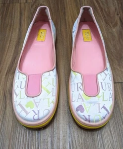 Furla Women's Size 7.5 ( EU 38) Printed Pink Canvas Loafer Flat Shoes Slip-on - Picture 1 of 6