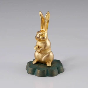 Zodiac Rabbit Japanese Takaoka metalcraft Usagi Good luck Clover Gold S - Picture 1 of 1