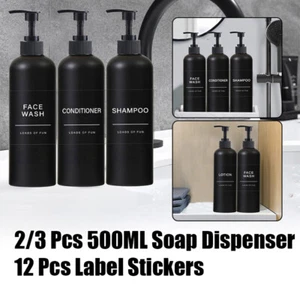 2/3 Stück 500ml Nachfüllbar Leere Flaschen Lotion Seifenspender mit 12 Etiketten - Bild 1 von 16