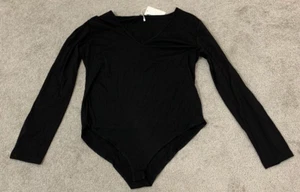 Mangdiup V-neck Long Sleeve Bodysuit Women Plus Size 3XL Black Snap Closure - Picture 1 of 17