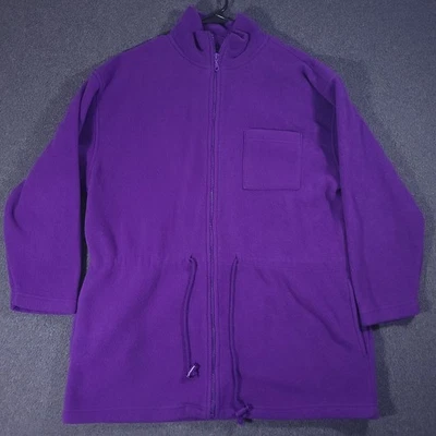 Abrigo polar Karen Scott púrpura cremallera chaqueta bolsillos cintura ajustable talla mediana Foto 1 de 4