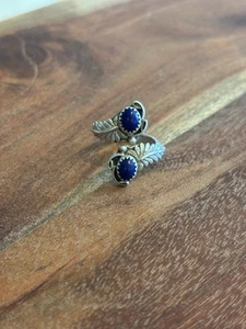Anillo envolvente indio navajo de plata de ley 925 pluma y lapislázuli - Imagen 1 de 9