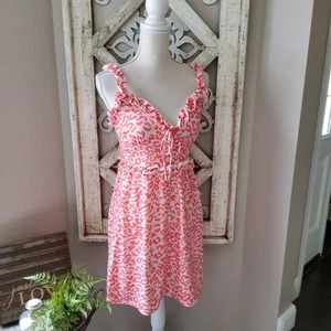 Peach Love California Women's A-Line Ruffle Mini Dress in Coral Leopard Print - Picture 1 of 12