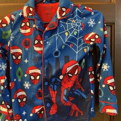 Marvel Spiderman Boys 2-Piece Blue Christmas Pajama Set, Size Small 6/7 - Image 1 of 4