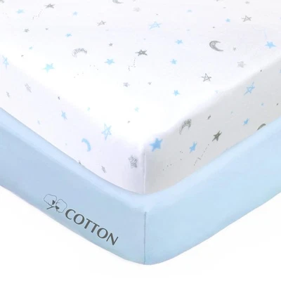 American Baby Company 2-Pack 100% Cotton Fitted Crib Sheets 52"x28" Blue Star/So - Image 1 of 4