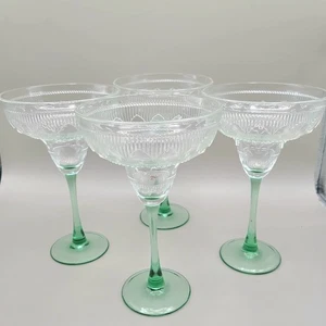 Vintage Cristal D'Arques-Durand grüner Stiel Sombrero Margarita Gläser, 4er Set - Bild 1 von 5
