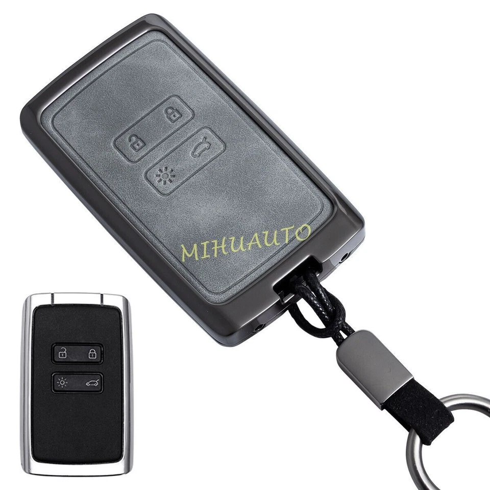 For Renault Kadjar Clio Espace Megane Arkana Metal Leather Car Key Case Keychain — 第 1/4 张图片