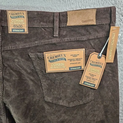 $89 NEW Cremieux Denim Corduroy Pants Men 50 x 30 Straight Stretch Brown - Image 1 of 4