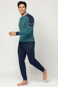 Pigiama uomo a serafino in jersey di cotone caldo Lotto LP2105 - Picture 1 of 2