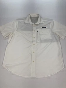 Eddie Bauer Button Up Dress Shirt Mens M Short Sleeve Mesh Embroidered White - Picture 1 of 13