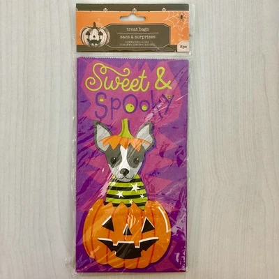 Dulce y Espeluznante Cachorro ~ PAQUETE DE 8 BOLSAS DE PAPEL DE HALLOWEEN TRUCO O TRATO 9" ~ Perro y Calabaza Foto 1 de 4