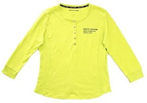 DKNY Jeans Top Camisa Mujer M Pullover Manga Larga Ropa Activa Henley Chartreuse - Imagen 1 de 6
