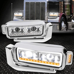 FOR 81-21 PETERBILT 359 379 389 SEQUENTIAL LED SIGNAL DUAL PROJECTOR HEADLIGHTS - Picture 1 of 12