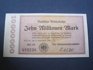 Deutschland Reichsbahn 10 Milliarde Mark 2.9.1923 Kassenfrisch - Bild 1 von 2