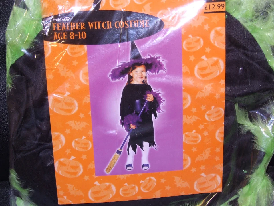 HALLOWEEN = DISFRAZ DE BRUJA DE PLUMA VERDE = NUEVO = EDAD 8-10 Foto 1 de 1