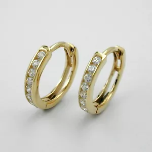1 Paar Mädchen Scharnier Creolen Kinder Ohrringe mit Zirkonia Echt Gold 585 14Kt - Bild 1 von 3