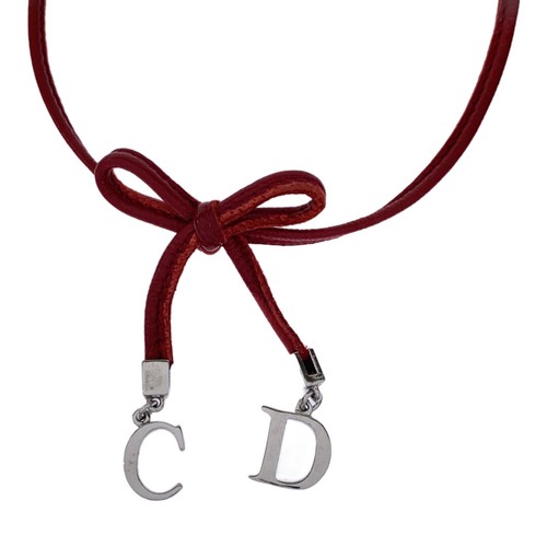 Christian Dior CD Girocollo Collana Accessorio Vintage Colore Rosso Nastro Fiocco di JP