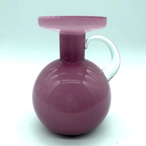 Vintage MCM Radio Brand Pink Cased Art Glass Vase Pitcher Applied Handle - Bild 1 von 7