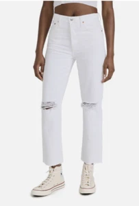 Jeans Re/Hechos Años 70 Estufa Pipa Pierna Recta Talla 27 Blanco Envejecido NUEVO - Imagen 1 de 15