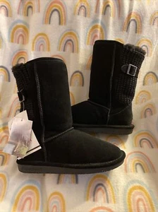 Bearpaw black tall fur lined leather sweater boots sz 8 Cozy Soft Warm Winter - Picture 1 of 9