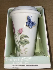 NWT Lenox Travel Thermal Porcelain Mug Butterfly Meadow 10 Oz 837583 No Monogram - Picture 1 of 7