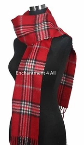 New Classic TARTAN Plaid 100% 2-Ply Pure Cashmere Scarf Muffler 70"x11", Red - Picture 1 of 5