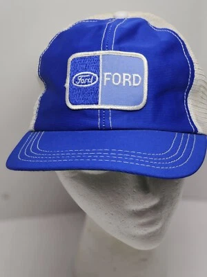 Винтажная белая и синяя сетчатая шляпа дальнобойщика Ford с надписью - Изображение 1 из 4