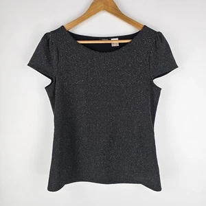 La Redoute Top Womens Size 12/14 Black Short Sleeve Round Neck Zigzag Blouse - Picture 1 of 6