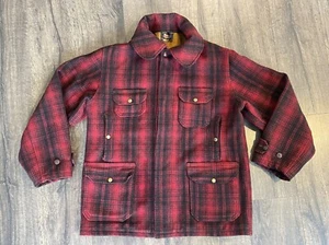 Vintage Woolrich Mens Mackinaw Wool Hunting Jacket Sz 44 Red Buffalo Plaid Coat - Picture 1 of 18