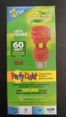 EARTH BULB Red Spiral Bulb 13-Watt (60W) Medium Base CFL Halloween Christmas New - Image 1 of 2