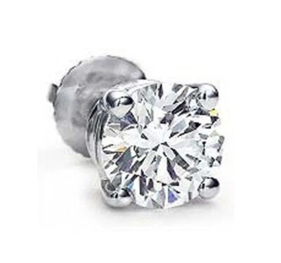 Pendiente único diamante redondo de 0,70 quilates de oro blanco de 14 k certificado I SI2 GIA Foto 1 de 4