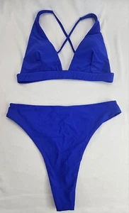Damen Sexy Bikini Set 2-teilig Bademode V-Ausschnitt Badeanzug Farbe Blau Größe L - Bild 1 von 11