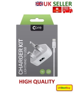 Core USB Charger 3 Pin UK Mains Wall Plug Adapter Kit with Lightning Cable - UK - Picture 1 of 4