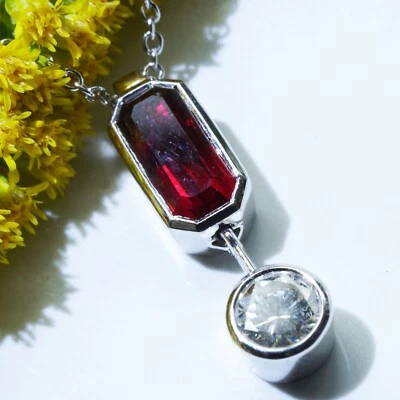 Rubin Brillant Anhänger m. Kette 750er Weissgold unerhitzt 1.03/0.26 ct IGI..Hig - Bild 1 von 4